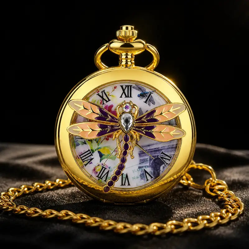 Orologio da tasca al quarzo con incisione libellula da donna - Univers Gousset