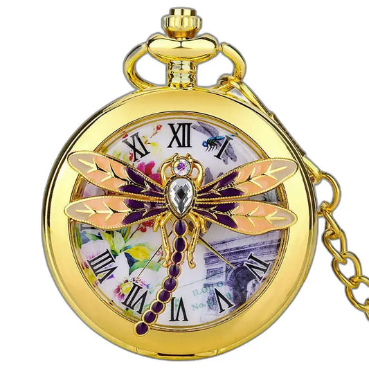 Orologio da tasca Butterfly in oro Design elegante con movimento al quarzo e libellula