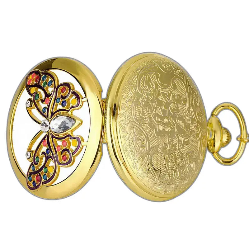 Orologio da tasca Gold Butterfly Design elegante con movimento al quarzo e motivo a farfalla