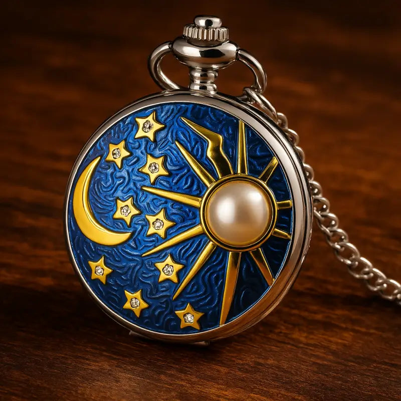 Orologio da tasca classico con pendente per uomo e donna con design celeste ornato