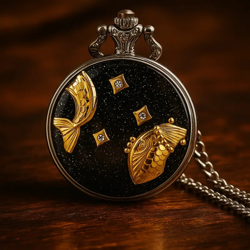 Orologio da tasca classico con pendente con pesce dorato e stelle per uomo e donna