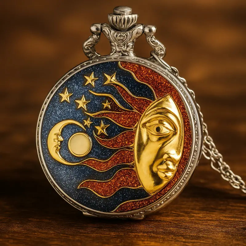 Orologio da tasca classico con pendente da uomo e da donna con design sole e luna