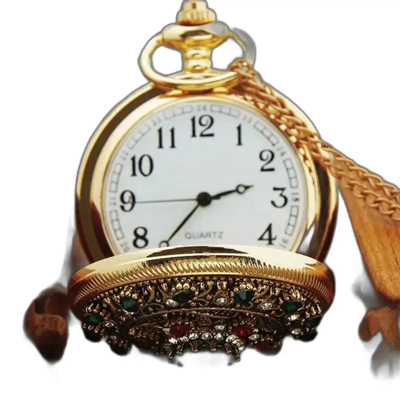 Orologio da tasca Collana in oro con corona e pietre preziose