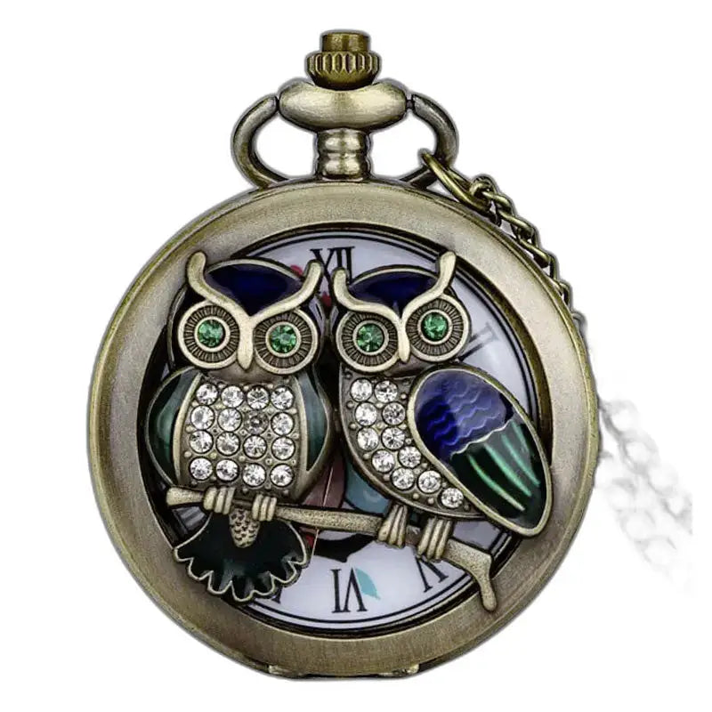 Classico orologio da tasca al quarzo a farfalla in bronzo con elegante motivo a forma di gufo