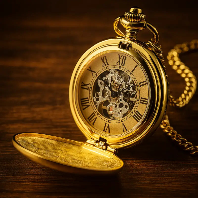 Orologio da tasca in oro di lusso Royal London, elegante orologio da tasca meccanico dorato