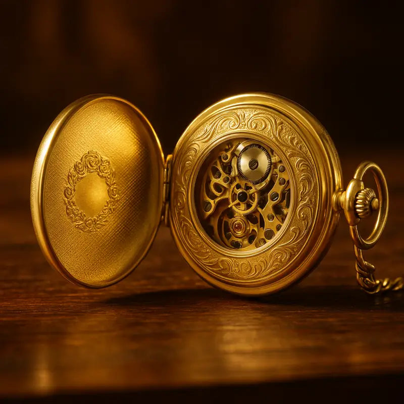 Orologio da tasca in oro di lusso Royal London con ingranaggi in oro decorati a vista