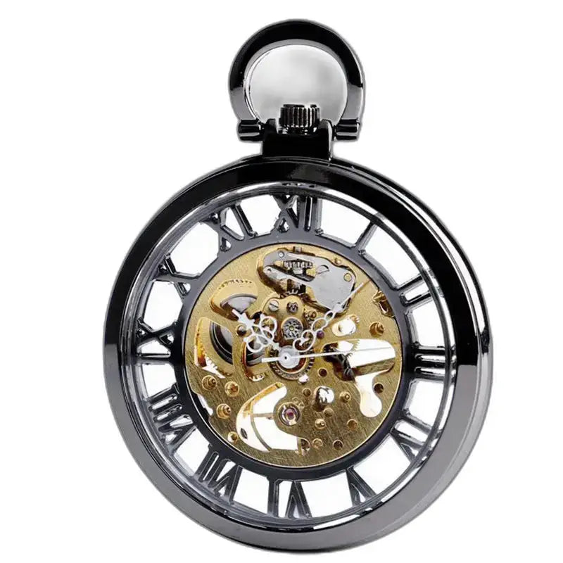 Orologio da tasca moderno in argento scheletrato per uomo e donna con meccanismo a vista