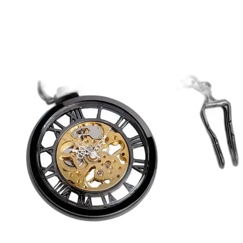 Orologio da tasca da donna da uomo in argento moderno scheletrato con quadrante nero scheletrato