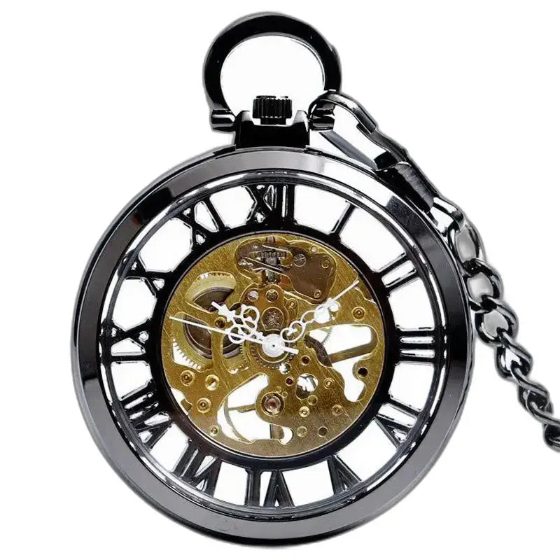 Orologio da tasca da donna da uomo moderno in argento scheletrato con catena e design elegante