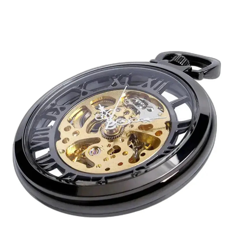 Orologio da tasca moderno in argento scheletrato da donna con quadrante nero scheletrico