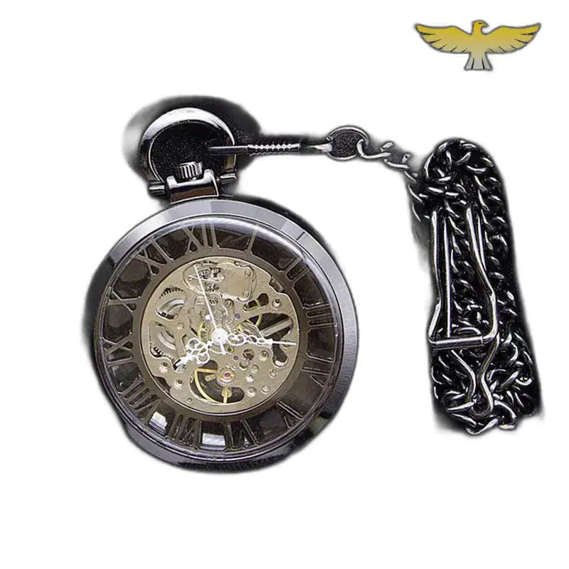 Orologio da tasca scheletrato automatico da uomo e donna con catena e meccanismo a vista