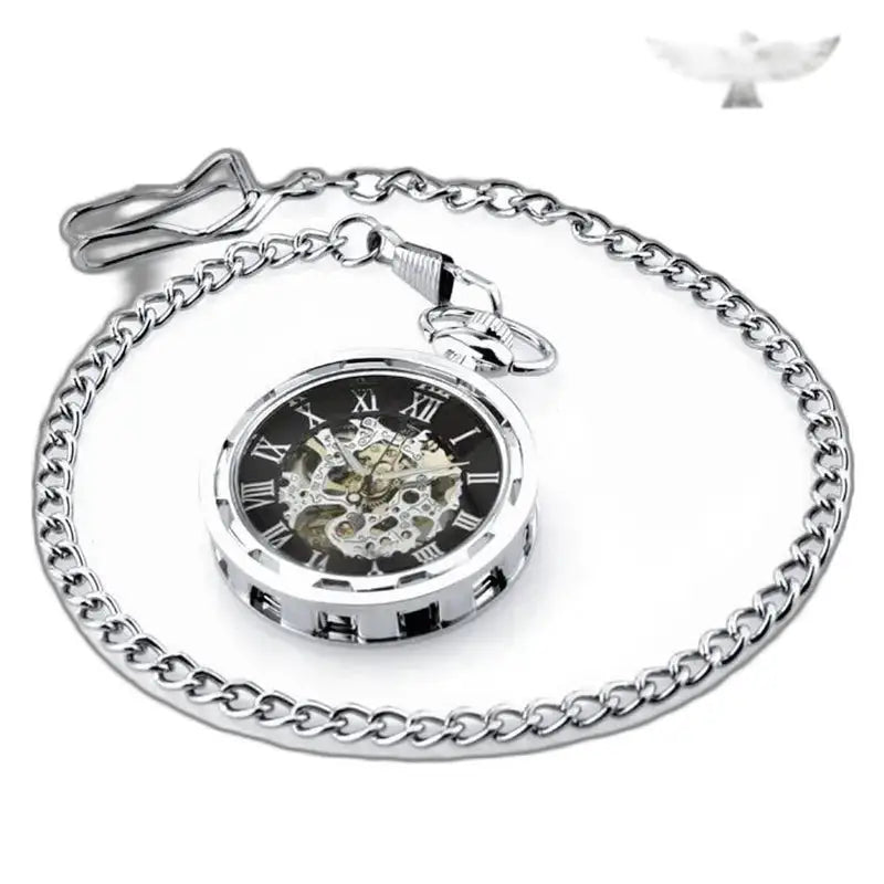Montre Gousset Squelette Luxe Homme Femme avec chaîne en argent, design élégant