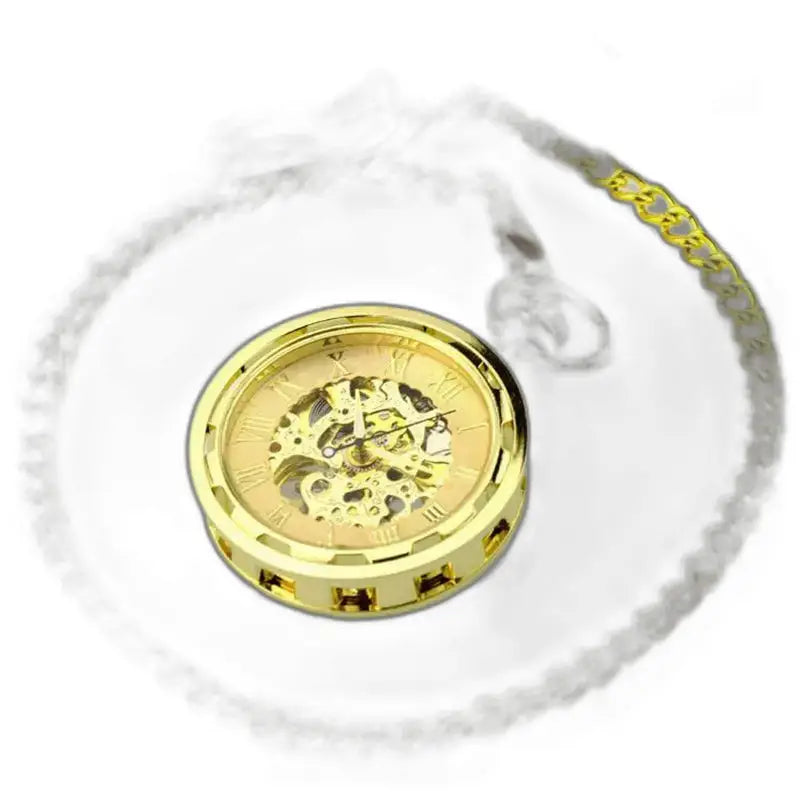 Montre Gousset Squelette Luxe Homme Femme avec boîtier en or et mécanisme visible