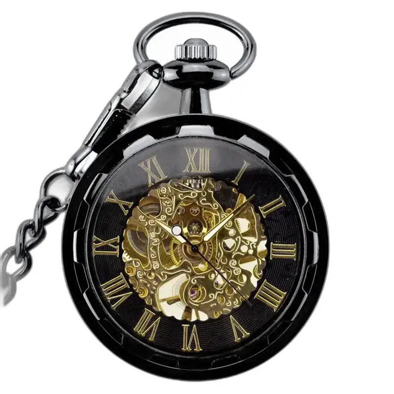 Orologio da tasca scheletrato di lusso per uomo e donna con un elegante design nero e oro