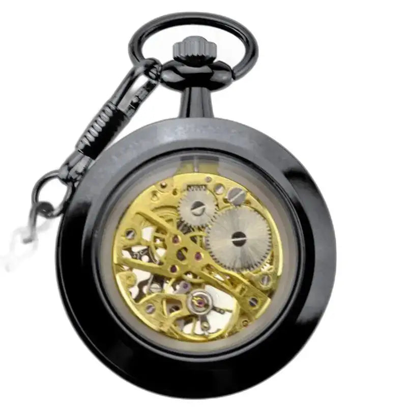 Orologio da tasca scheletrato di lusso per uomo e donna, elegante orologio da tasca meccanico nero