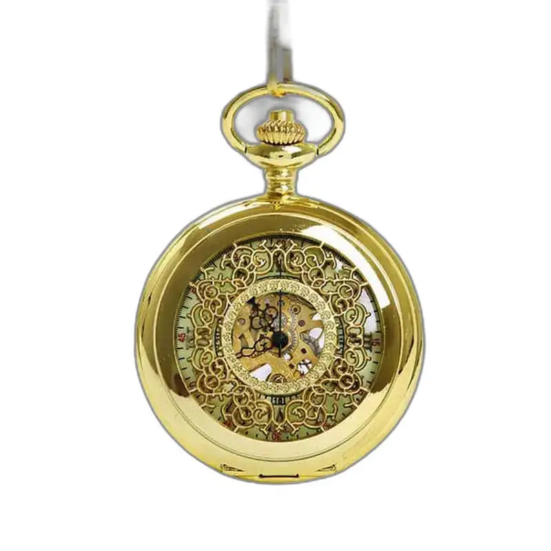 Orologio da tasca Steampunk con meccanismo a vista, pepita d'oro elegante e decorata