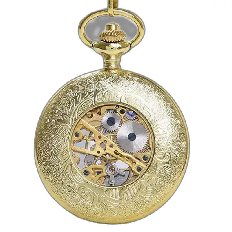 Orologio da tasca Steampunk in oro, con meccanismo a vista e ingranaggi elaborati