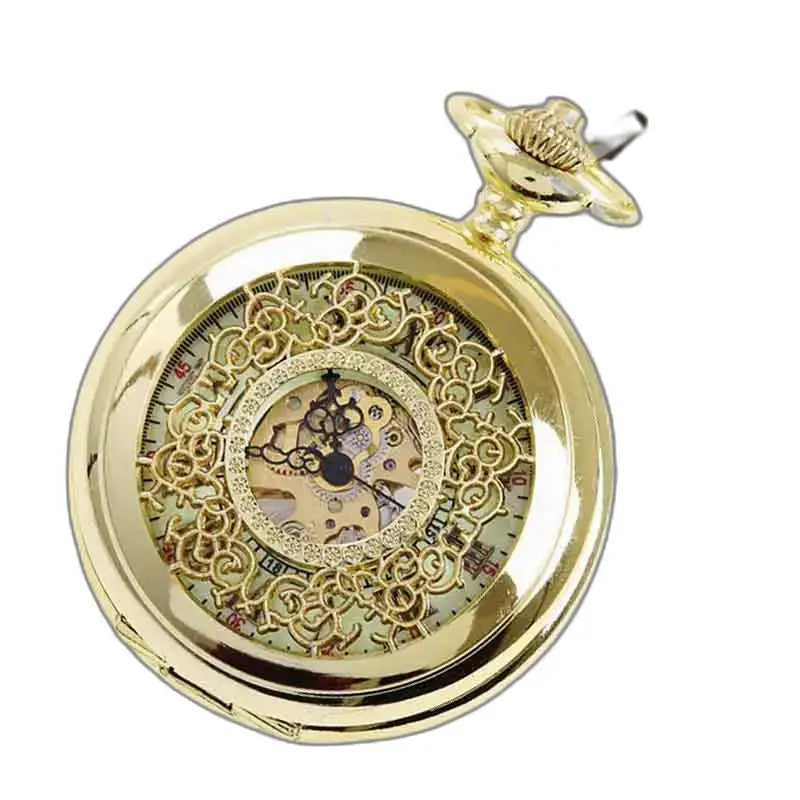 Orologio da tasca Steampunk in oro con meccanismo a vista e design elegante