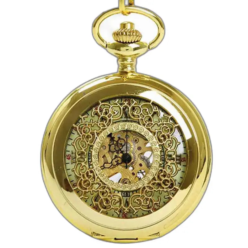 Orologio da tasca Steampunk in oro, meccanica a vista, vera pepita d'oro