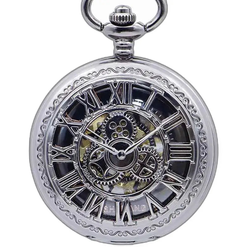 Orologio da tasca Steampunk con ingranaggi, elegante orologio da tasca in argento