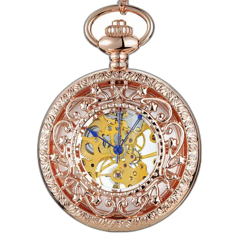 Orologio da tasca meccanico artigianale di lusso Steampunk con orologio in oro rosa