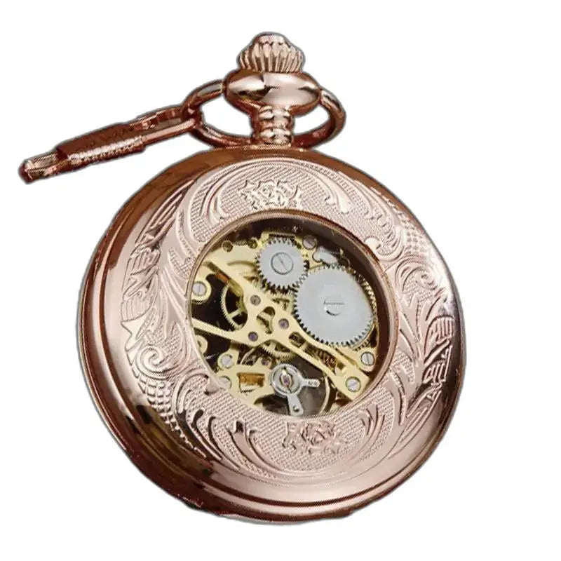 Orologio da tasca meccanico Steampunk di lusso realizzato a mano in oro rosa con meccanismo a vista