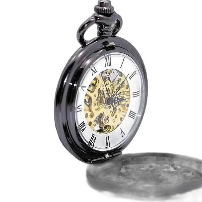 Orologio da tasca Steampunk in nichel argento nero con meccanismo a vista elegante e unico