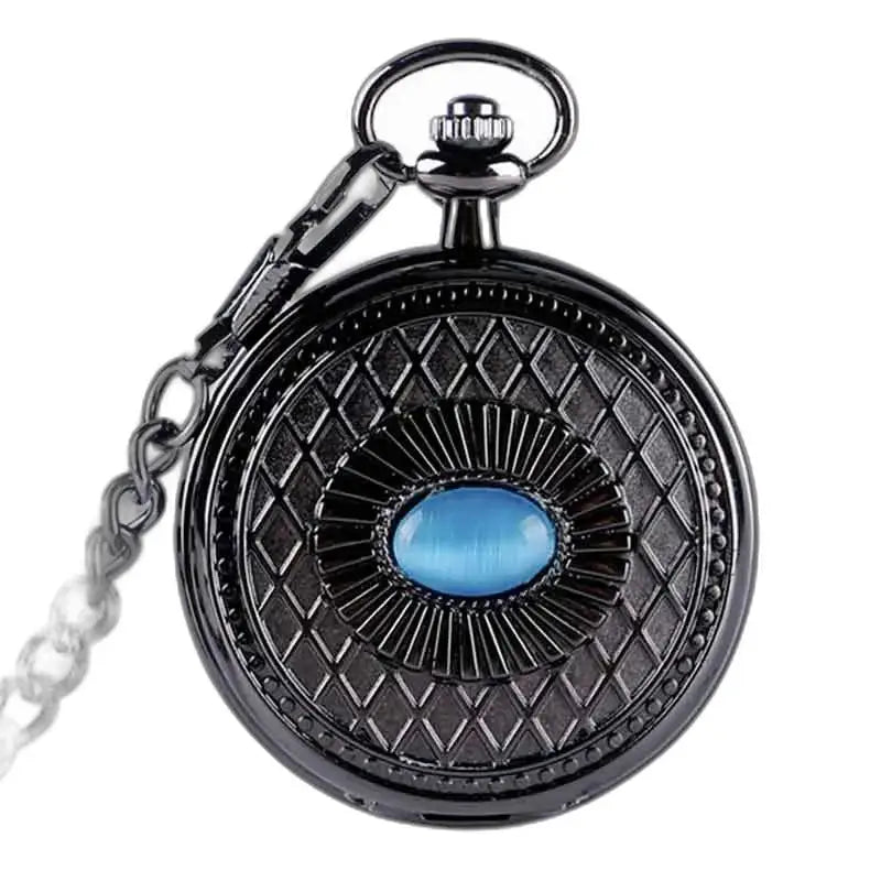 Orologio da tasca meccanico steampunk con zaffiro blu ed elegante cassa nera