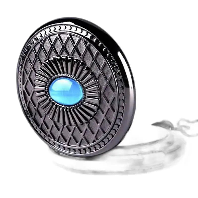 Ciondolo in metallo nero con zaffiro blu per elegante orologio da tasca steampunk
