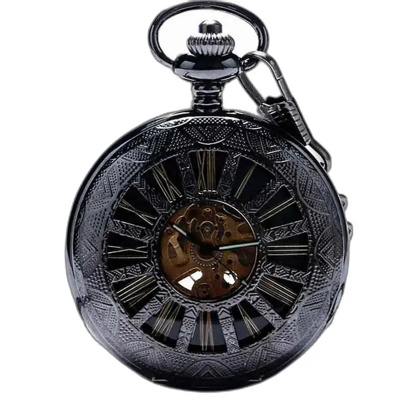Futuristico orologio da tasca Steampunk vintage con orologio da tasca nero antico