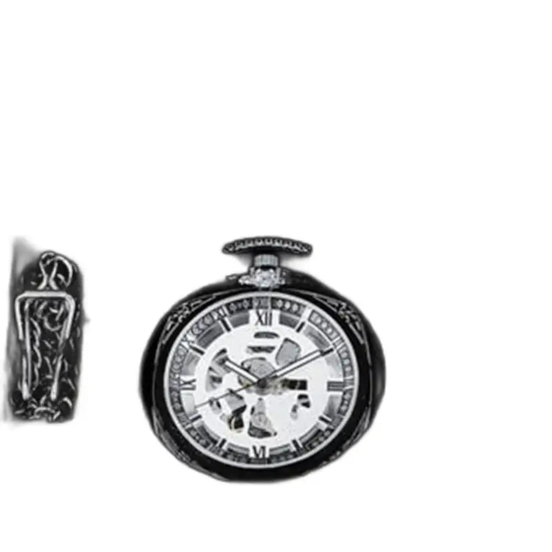 Orologio da tasca da uomo moderno ed elegante in nero e argento con scheletro