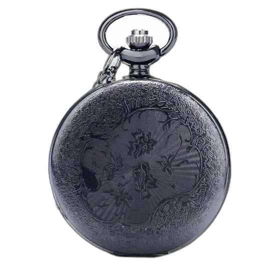 Orologio da tasca da uomo con numeri romani con elegante incisione floreale nera