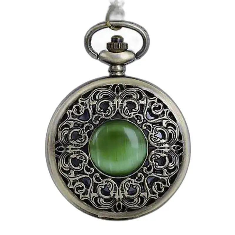 Orologio pendente in bronzo con pietra verde con movimento al quarzo, elegante design ornato