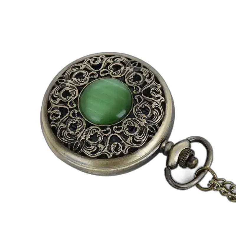 Orologio Pendente in Bronzo con Pietra Verde e movimento al quarzo, elegante e raffinato