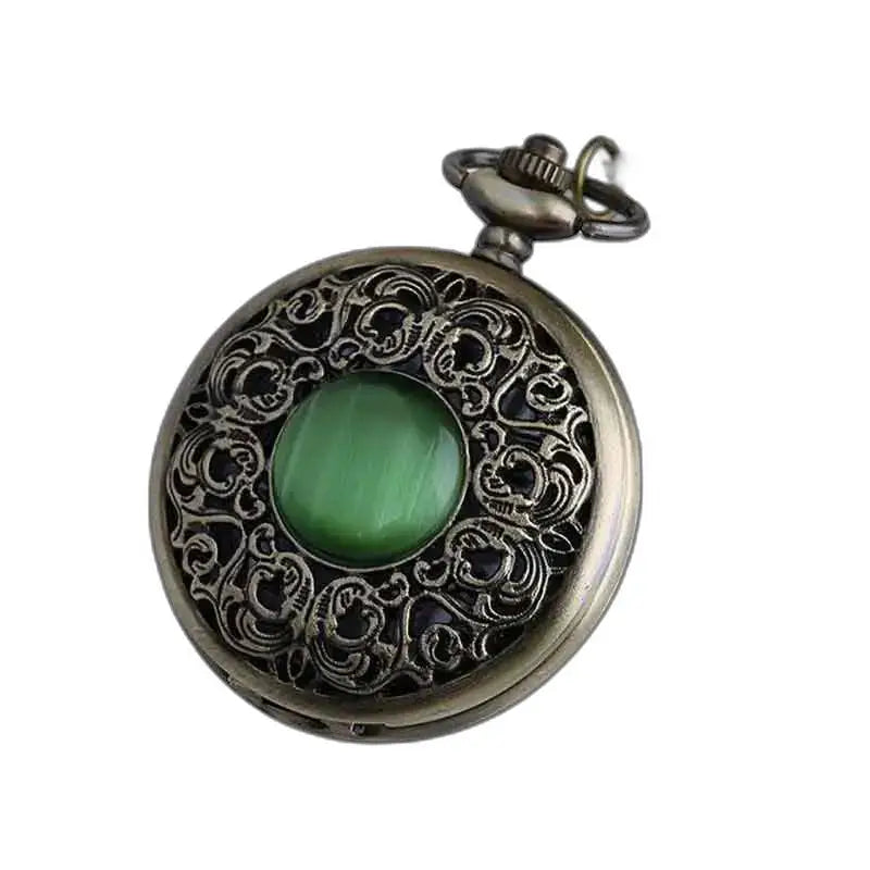 Orologio Pendente in Bronzo con Pietra Verde ed Elegante Movimento al Quarzo