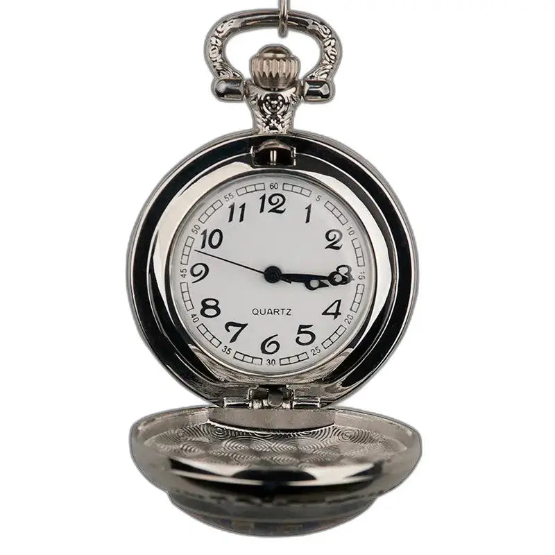 Orologio pendente a forma di gatto in acciaio inossidabile con meccanismo analogico ed elegante design aperto