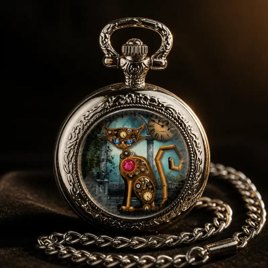 Orologio da tasca al quarzo Steampunk Cat da donna - Univers Gousset
