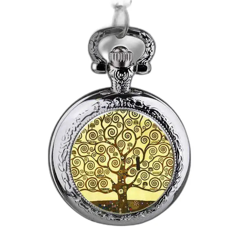 Elegante orologio con pendente ad albero con design ad albero in argento da donna