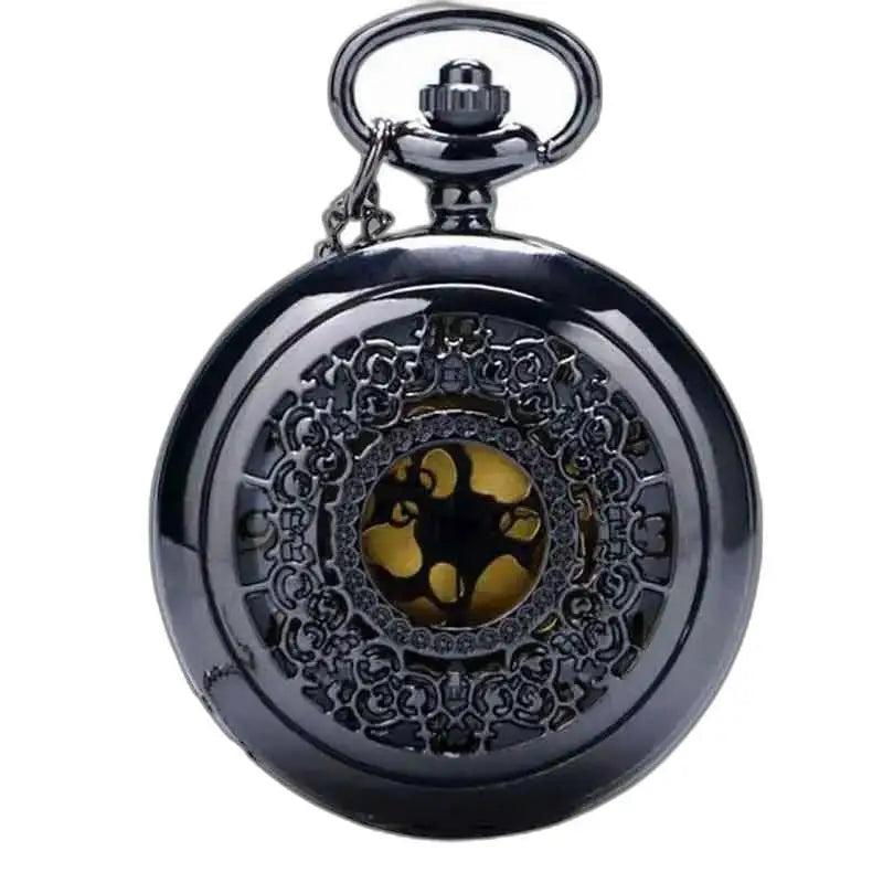 Elegante orologio pendente da donna in argento con elegante orologio da tasca nero decorato