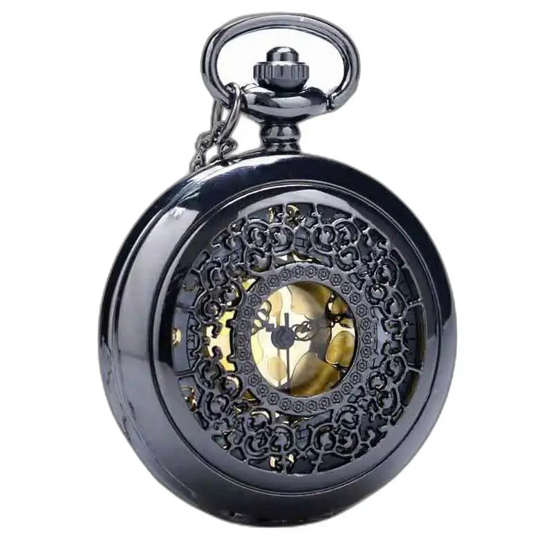 Orologio pendente da donna chic in argento con elegante orologio da tasca decorato nero