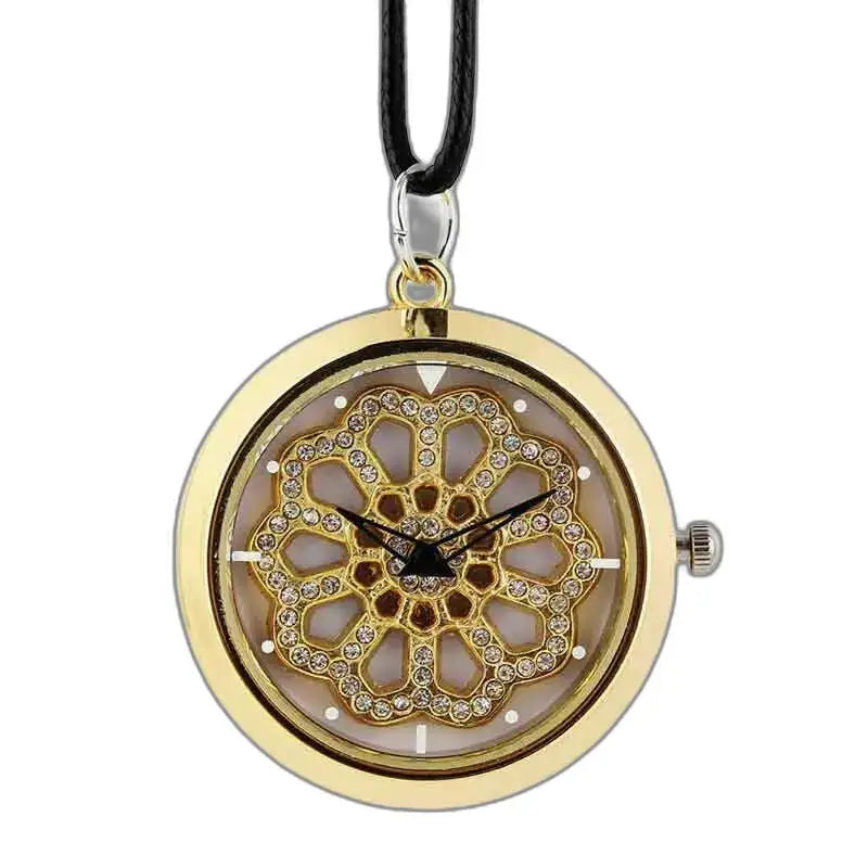 Elegante orologio pendente da donna in oro con design floreale in pietre preziose