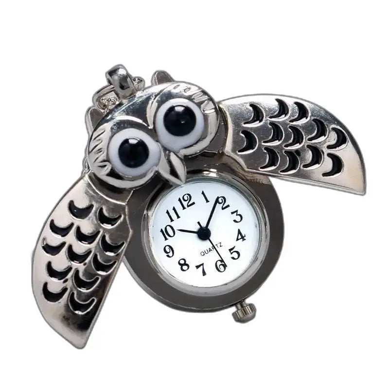 Pendolo gufo in argento, elegante orologio vintage con ciondolo gufo
