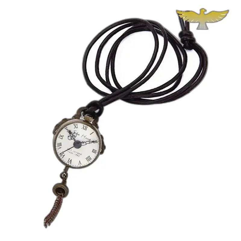 Orologio pendente meccanico vintage in bronzo con elegante cordino in pelle