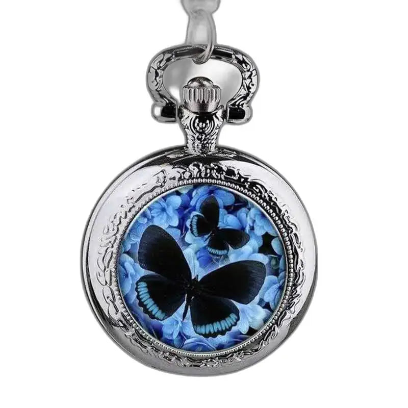 Orologio con pendente a farfalla in sfumature di blu con design a farfalla in argento