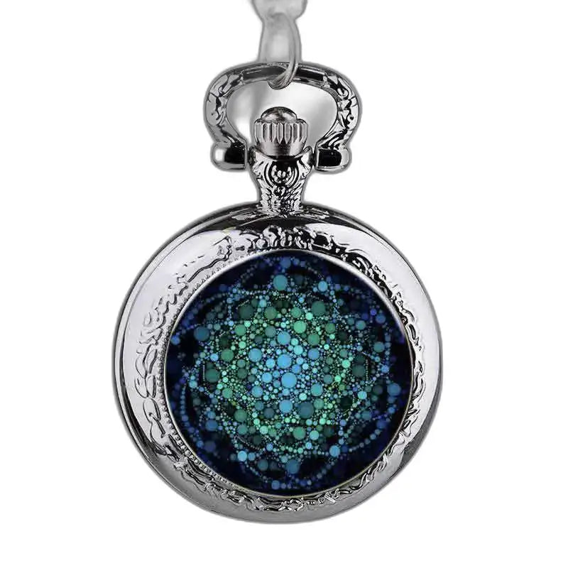 Elegante orologio con pendente a rosetta con perline e design geometrico blu e verde