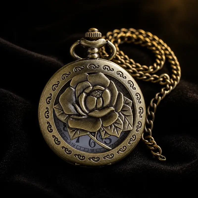 Orologio da tasca vintage con pendente a rosa in bronzo - Univers Gousset