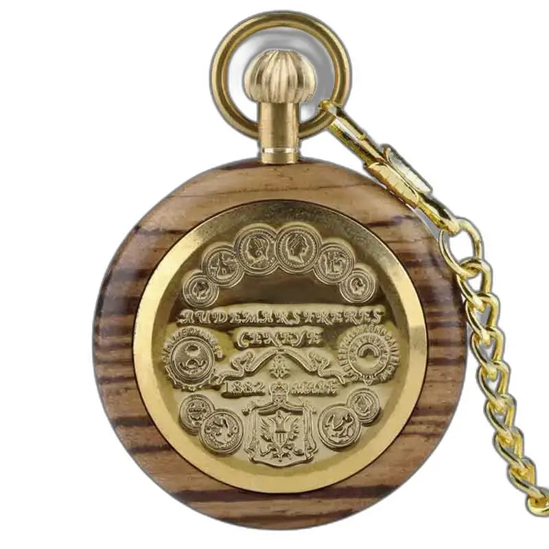Orologio da tasca di lusso in legno zebrano con elegante catena dorata