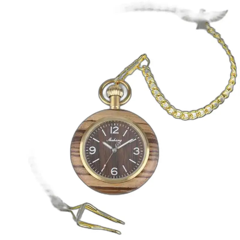Orologio da tasca di lusso in legno zebrano con elegante catena dorata