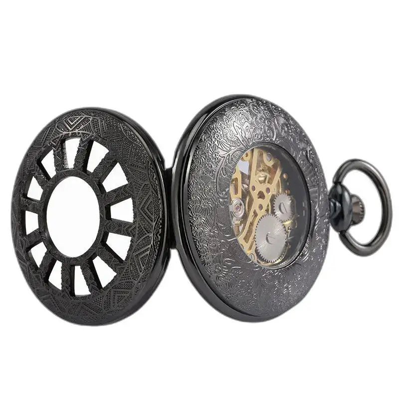 Orologio da tasca Steampunk Iridium con meccanismo a vista e design gotico