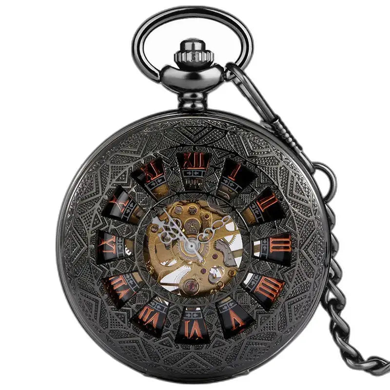 Orologio da tasca dal design gotico Steampunk Iridium con quadrante nero decorato